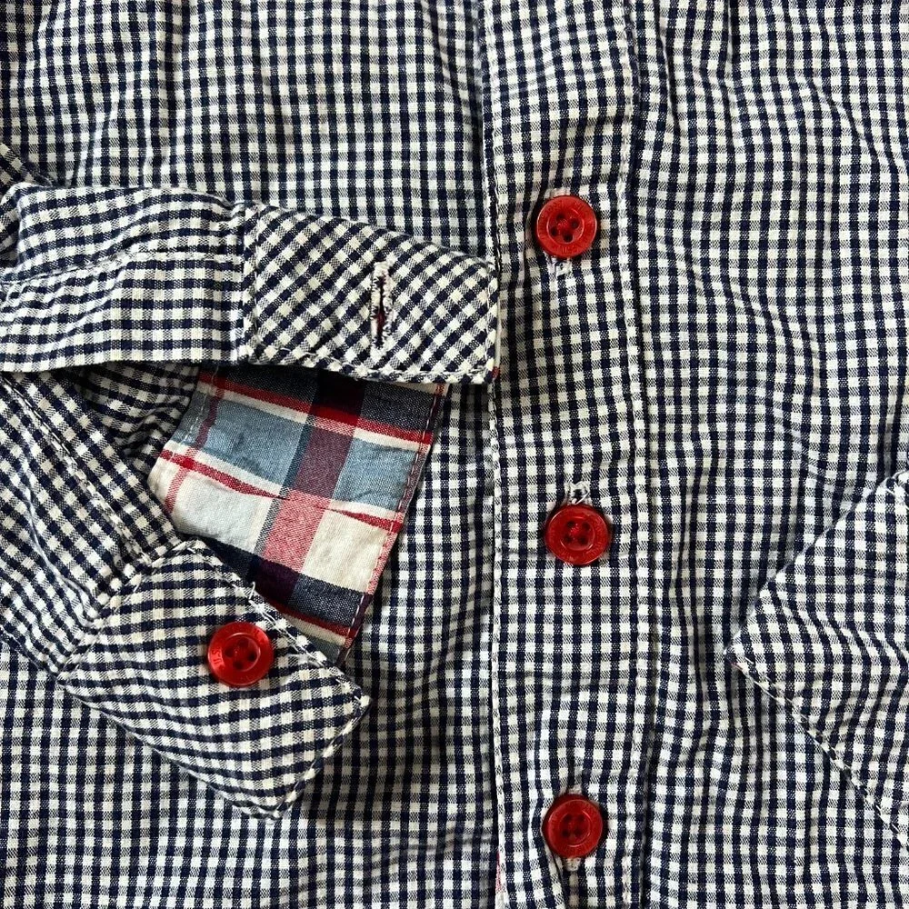 US Polo Assn Blue Gingham Embroidered Long Sleeve Button #3 Shirt Sz 3T